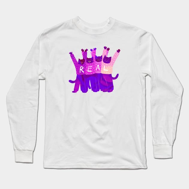 The four positive purple cats keep it REAL Long Sleeve T-Shirt by iulistration